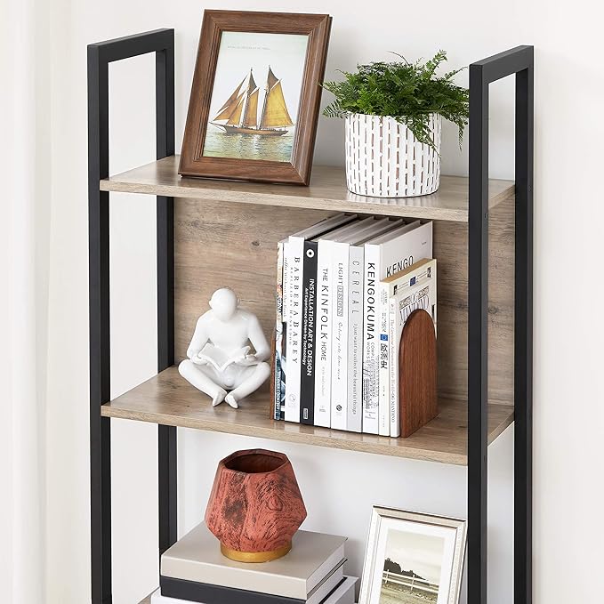 VASAGLE 5-Tier Bookshelf, Book Shelf, Industrial Bookcase, with Steel Frame, for Living Room, Home Office, Bedroom, 9.4 x 24.4 x 65 Inches, Greige and Black ULLS025B02