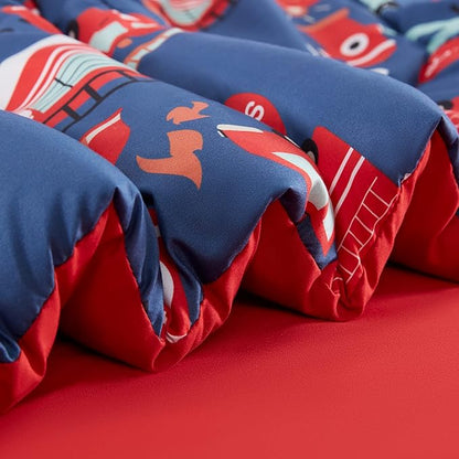 SLEEP ZONE Kids Bedding Twin Comforter Set - Super Soft & Cute Printed 2-Piece Comforter Set All Seasons for Boys, Girls, Fade Resistant, Machine Washable, Fire Truck