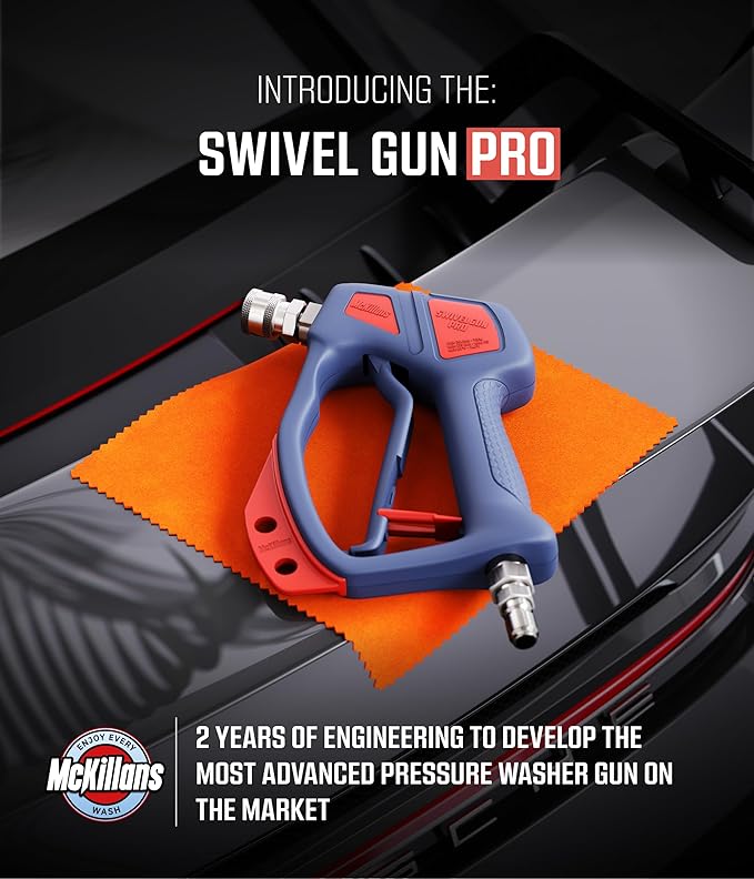 McKillans® Swivel Gun Pro - Swivel High Pressure Water Handle with 3/8" Male Plug and 1/4” Quick Connector Coupler - Power Washer Gun Compatible with Foam Cannon - Nozzle Tips Holder
