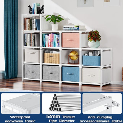 Mavivegue Bookshelf,15 Cube Storage Organizer,Book Shelf Organizer,Tall Bookcase Shelf,Book Cases/Shelves,Cubbies Closet Storage Organizer Shelves for Bedroom,Living Room,Home,Office-White
