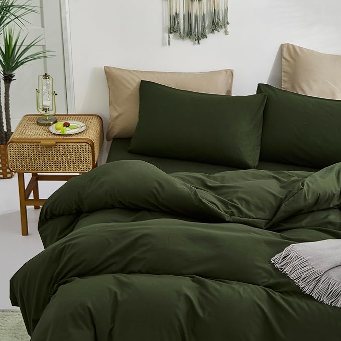 Army Green Comforter Set King Olive Green Bedding Set Dark Green Comforter Set King Men Breathable Deep Green Bedding Set Women Soft Olive Green King Size Comforter Set Skin Friendly Bedding