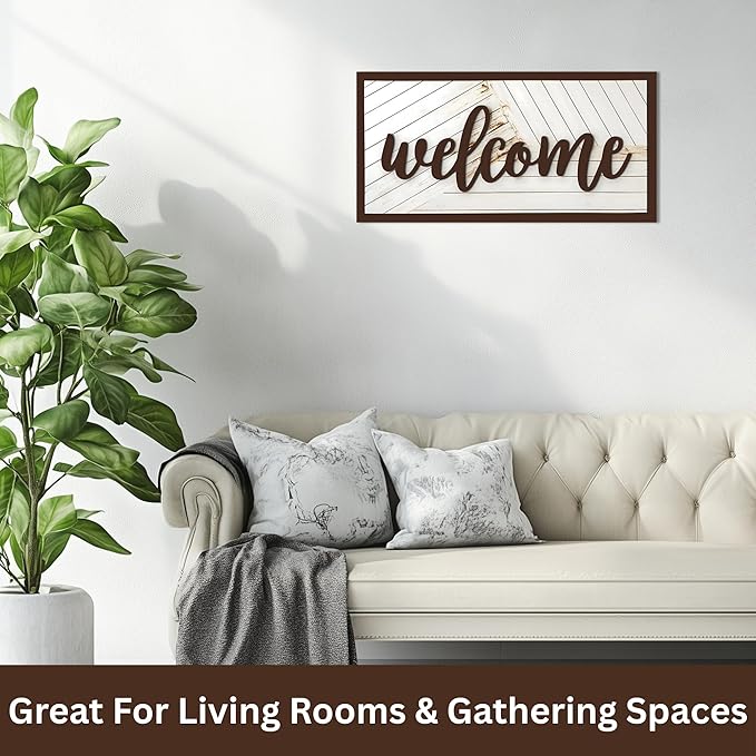 Welcome Sign - Large Rustic Wooden Wall Decor for Farmhouse Living Room, Entryway, or Foyer | 32"x16" Hanging Wall Art