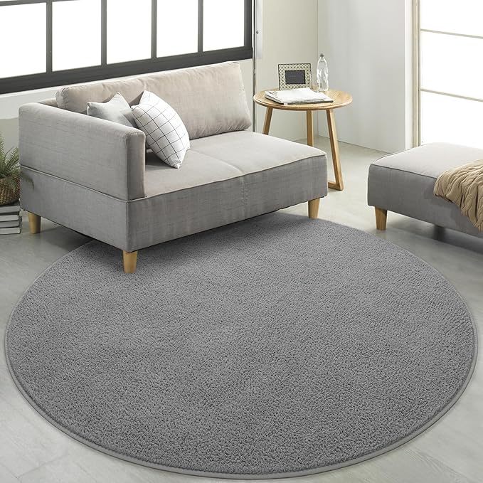 Round Area Rugs for Bedroom Living Room, 4x4 Grey Super Soft Comfy Thickened Memory-Foam Indoor Circle Carpets, Modern Aesthetic Minimalist Carpet for Boys Girls Adults Nursery Home Décor