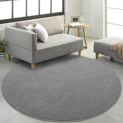 Round Area Rugs for Bedroom Living Room, 4x4 Grey Super Soft Comfy Thickened Memory-Foam Indoor Circle Carpets, Modern Aesthetic Minimalist Carpet for Boys Girls Adults Nursery Home Décor