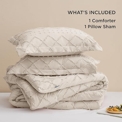Bedsure Twin/Twin XL Comforter Set - Beige Boho Twin Extra Long Comforter Set for College, Shabby Chic Dorm Bedding Set, 2 Pieces Modern Farmhouse Bed Set, includes 1 Pillow Sham