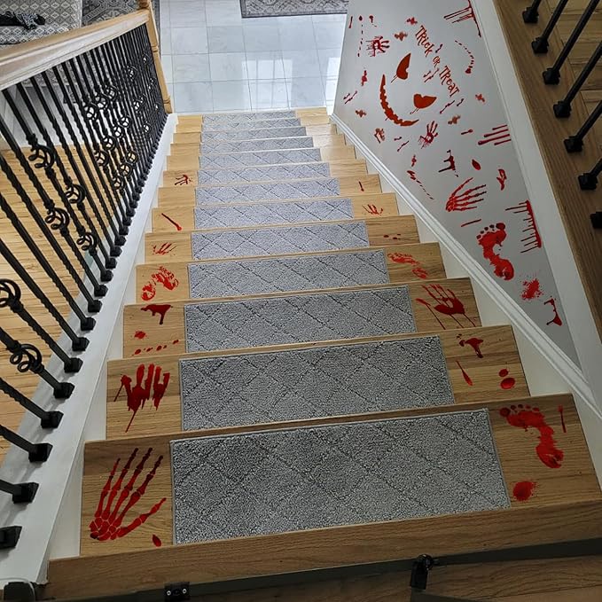 Scary Halloween Decorations Bloody Handprint Footprint Stickers Clings Decals Window Bathroom Floor Restroom，Horror Party Decor Halloween Indoor/Outdoor Decoration