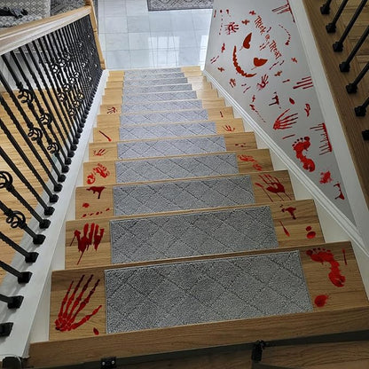 Scary Halloween Decorations Bloody Handprint Footprint Stickers Clings Decals Window Bathroom Floor Restroom，Horror Party Decor Halloween Indoor/Outdoor Decoration