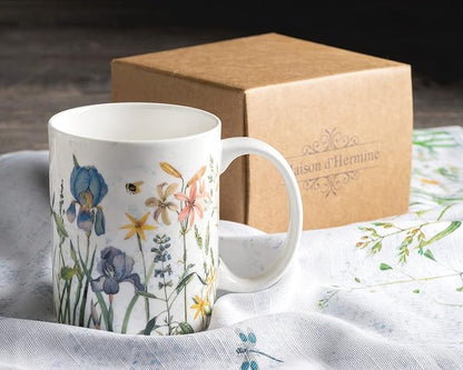 Maison d' Hermine Coffee Mug with Handles Tea Cups (12 Ounce, Pack of 1) | Fine Bone China Coffee Mugs for Hot Beverages Cappuccino Latte Home Restaurant Hotel Spring Summer -Fleurs De Mai - Floral