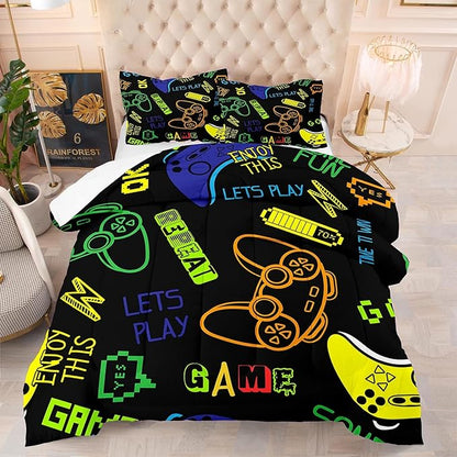 Game Console Comforter Set Twin Size for Boys Girls Kids 3D Gaming Lightweight Microfiber Quilts Gamer Video Bedding Sets Game Room Decor (Color 3,Queen)