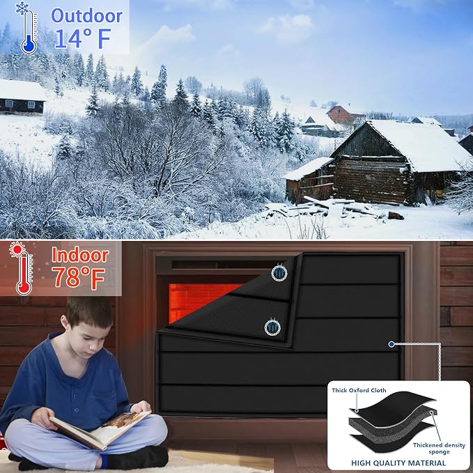 Magnetic Fireplace Blanket for Heat Loss Indoor Fireplace Covers Keep Drafts Out Stops Heat Loss Fireplace Draft Stopper with Built-in 12 Strong Magnet for Iron Fireplace Frame Fireplace Screen 36x24