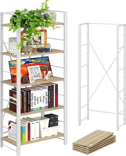 4NM Bookshelf Industrial Bookcase 5 Tier Home Office Adjustable Bookshelves Storage Shelves Organizer Vintage Book shelf Display Rack for Living Room, Bedroom,Home - Natural