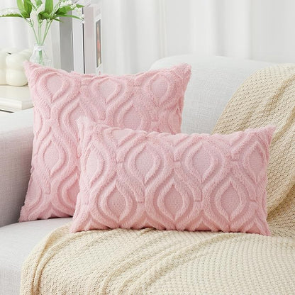 decorUhome Throw Pillow Covers 20x20 Inch Set of 2, Soft Plush Decorative Faux Fur Light Pink Solid Couch Pillow Covers, Accent Farmhouse Neutral Square Euro Pillow Cases for Sofa Bed Living Room
