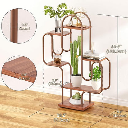 Allinside Cactus Corner Bookshelf, 6 Tiers Multipurpose Plant Stand, Heavy-Duty Metal Corner Shelf, Creative Tall Display Rack, Rustic Bookcase for Living Room, Bedroom, Home Office and Balcony
