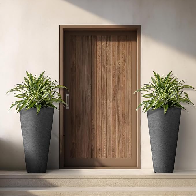 Kante Tall Round Planter Set of 2, 29" H Large Decorative Planter Pots for Outdoor Indoor Garden Patio Front Porch (Black)