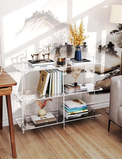 Acrylic Bookshelf, Small 3 tier Bookcase for Small Spaces,Acrylic Console Table, Hallway Entry Table for Living Room (Clear, 39.4'' x 11.8'' x 31.5'')