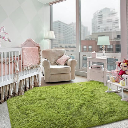 Super Soft Fluffy Shaggy Rugs for Living Room Bedroom, Fuzzy Plush Area Rugs for Girls Kids Room Nursery Home Decor, Furry Dorm Rug Cute Non-Slip Indoor Floor Carpet 3x5 Feet, Green
