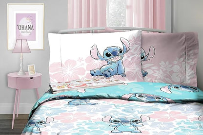 Jay Franco Disney Lilo & Stitch Twin Comforter Set - 5 Piece Bedding includes Sheet Set & Pillow Covers - Super Soft Kids Floral Bedding
