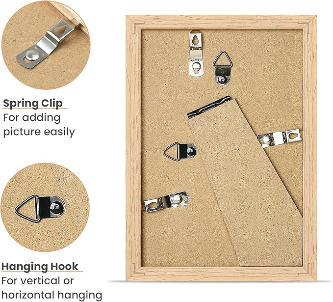 upsimples 4x6 Picture Frame, Natural Solid Wooden Picture Frames, Display 3.5x5 with Mat or 4 x 6 Without Mat, Wall or Tabletop, 1 Pack, Natural