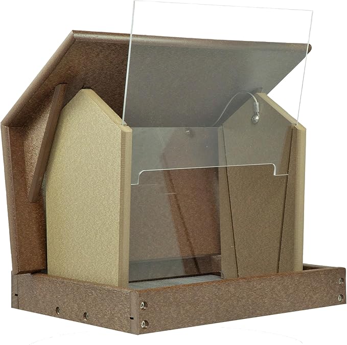 Poly Hanging Hopper Bird Feeder, Large Hanging Bird Feeder for Outside, Outdoors - Amish American Made (Tudor Brown & Weatherwood)