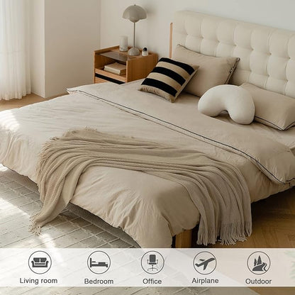lifein Throw Blanket for Couch, Soft Boho Decor Bed Throw,Cozy Beige Knitted Chenille Small Farmhouse Lightweight Throw for Spring(Beige,50 * 60")