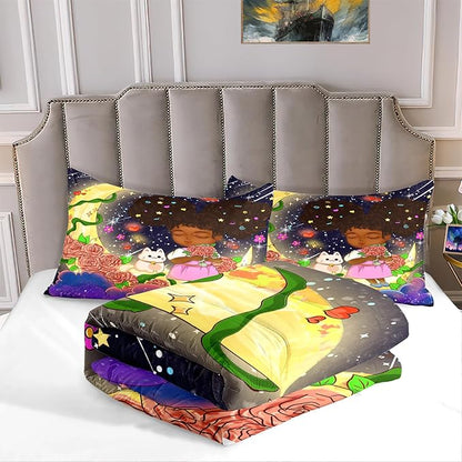 Black Girl Comforter Set - 3 Piece Black Girls Twin Comforter Set for Girls, All-Season Breathable Black Girl Bedding Set for Girls Bedroom Decor with,Queen Size, 1 Comforter + 2 Pillowcases
