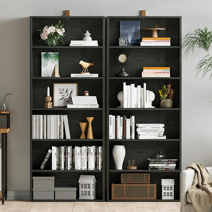 IRONCK Bookshelves and Bookcases Set of 2 Floor Standing 6 Tier Display Storage Shelves 70in Tall Bookcase Home Decor Furniture for Home Office, Living Room, Bed Room