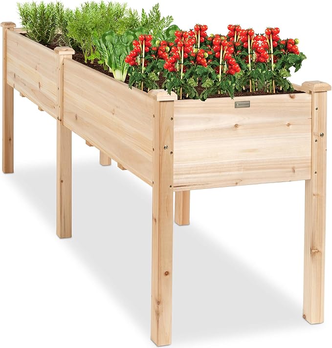 Best Choice Products 72x24x30in Raised Garden Bed, Elevated Wood Planter Box Stand for Backyard, Patio, Balcony w/Divider Panel, 6 Legs, 300lb Capacity - Natural