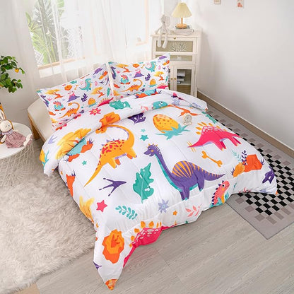 CVHOUSE Dinosaur Bedding Set,Dinosaur Comforter,Dinosaur Comforter Set King,Microfiber Quilt Set with 1 Comforter and 2 Pillow Cases- 3 Piece