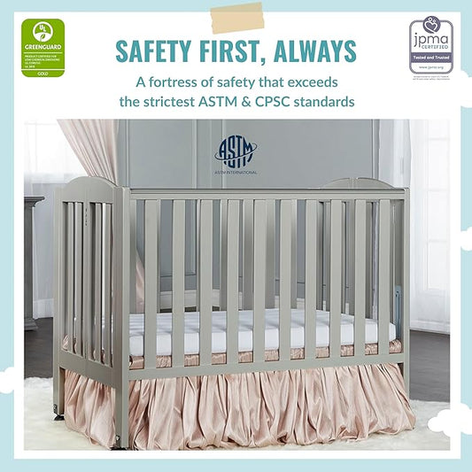 2 in 1 Folding Portable Crib in Cool Grey, Greenguard Gold Certified , 40x26x38 Inch (Pack of 1)