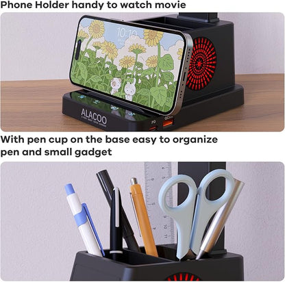 LED Desk Lamp for Home Office with USB A+C Charging Port Touch Control Reading Table Lamp Small Desk Lamp with Pen Phone Holder 3 Color Modes 4 Dimmable RGB Auto Timer 60min for Home, Office, Dorm