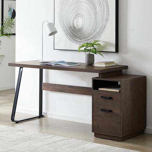 NicBex Laik-DW-00004-DX Desks, 65.3" W x 23.6" D x 30" H, Brown