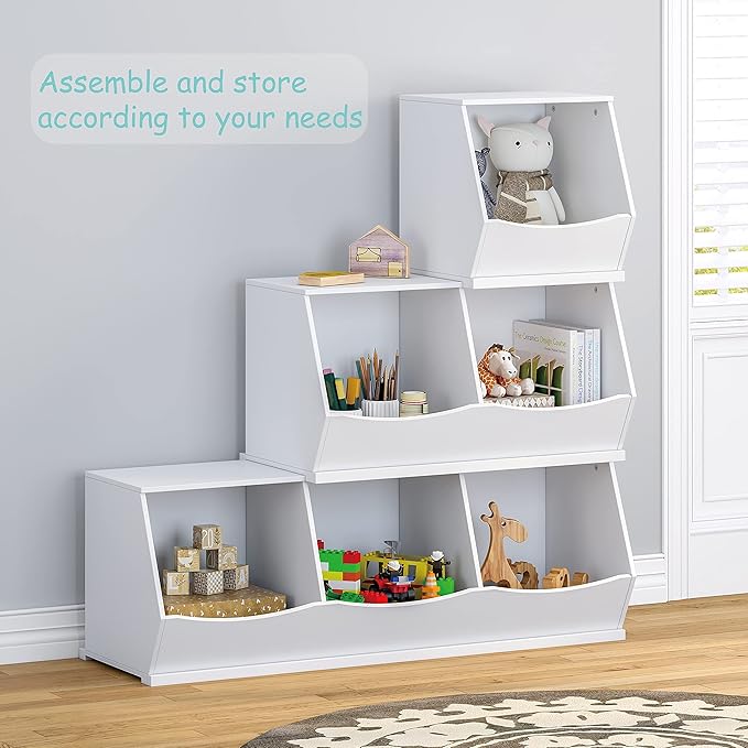 UTEX Toy Storage Organizer,Stackable Kids Toy Storage Cubby with 2 Bins,Toy Boxes and Storage for Playroom,Bedroom,Nursery School,White