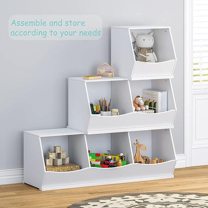 UTEX Toy Storage Organizer,Stackable Kids Toy Storage Cubby with 2 Bins,Toy Boxes and Storage for Playroom,Bedroom,Nursery School,White