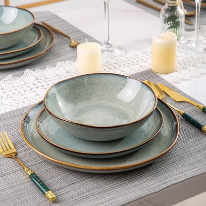 AmorArc Ceramic Dinnerware Sets,Handmade Reactive Glaze Stoneware Plates and Bowls Set,Highly Scratch Resistant | Dishwasher & Microwave Safe Dishes Set,Service for 12 (36Pcs)
