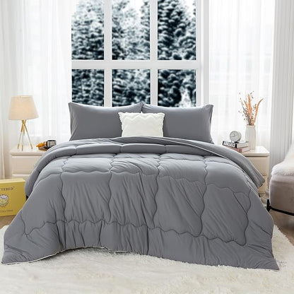 COTTEBED Ultra-Soft Warm Comforter Set Queen/Full Size Bed, Thick Milk Cup Breathable Fluffy Bedding Down Alternative & Pillowcase for Man Women Girl Winter Dark Grey