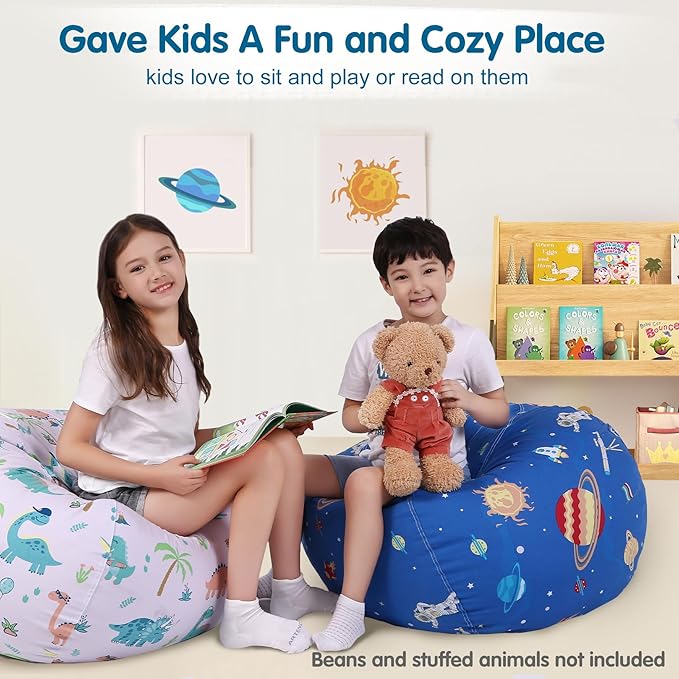 Lukeight Stuffed Animal Storage Bean Bag Chair Cover for Kids, Zipper Beanbag Chair Cover for Organizing Toddler & Kids' Rooms Plush Toys (Outer Space, X-Large)