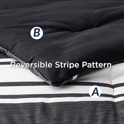 Bedsure Twin XL Comforter Set for College Boys, Black White Striped Bedding Comforter Sets All Season Bed Set with 1 Pillow Sham, Flat Sheet, Fitted Sheet and 1 Pillowcase