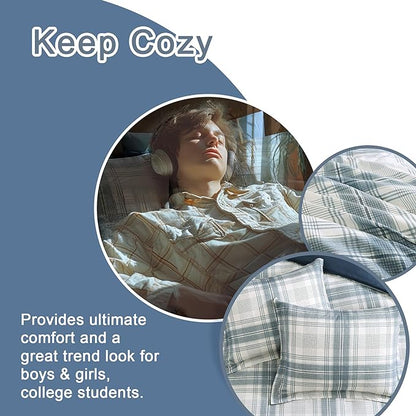 Blue Full Size Comforter Sets, Plaid Comforter Full Size for Boys & Girls,Classic Homestead-style Bedding Sets Full with Full Size Bed Sheets and Comforter Set