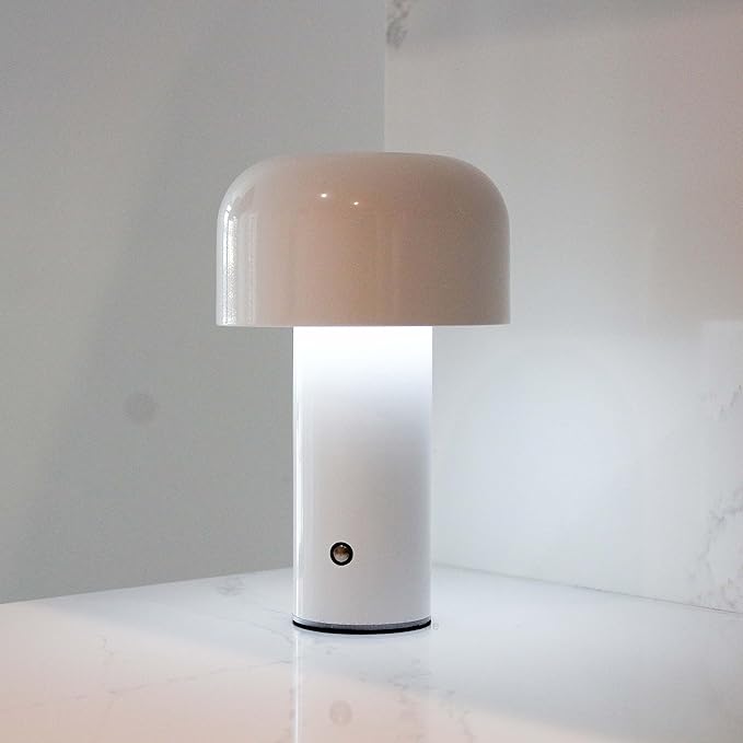 Monospace Mushroom Lamp | Minimalist Lamp (White) | Modern Metal Table Lamp | LED Bedside Lamp | 3 Color Settings
