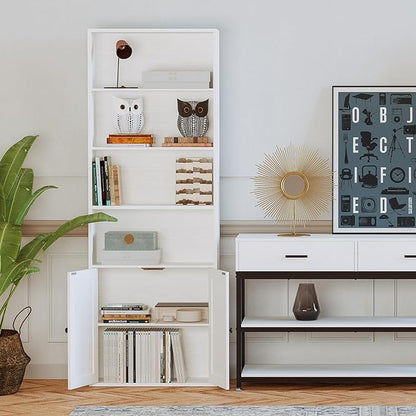 IRONCK Industrial Bookshelves and Bookcases with Doors Floor Standing 6 Shelf Display Storage Shelves 70 in Tall Bookcase for Home Office, Living Room