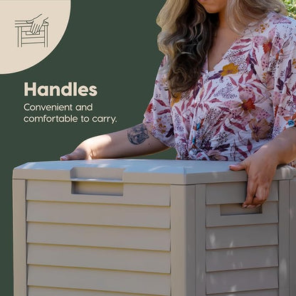 IRIS USA 35 Gallon Outdoor Deck Box, Lockable, Weather-Resistant, Beige | UV-Protected, Waterproof Resin, Patio Storage for Cushions, Garden Tools & Packages
