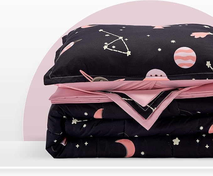 SLEEP ZONE Kids Bedding Twin Comforter Set - Super Soft & Cute Printed 2-Piece Comforter Set All Seasons for Boys, Girls, Fade Resistant, Machine Washable, Pink Galaxy