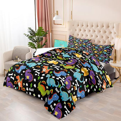 Dinosaur Comforter Set Queen - Cartoon Dinosaur Bedding Boys Comforter Set Soft Breathable Dinosaur Quilt Kids Queen Size Bedding Set for All Season, 1 Comforter 2 Pillowcase