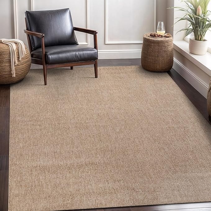 CAMILSON Easy Jute Rug 5x7, Indoor Outdoor Natural Color Fiber Area Rugs for Living Room Patio and Kitchen Rug, Solid Boho Woven Design, Easy-Cleaning, Washable Outside Carpet Alfombras (5 x 7)