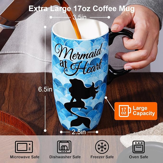 Topadorn 17oz Ceramic Travel Mug with Lid and Handle, Porcelain Coffee Cup with Gift Box, Microwave & Dishwasher Safe, Leak-Proof, for Latte, Tea, Cocoa, Milk, Home & Office