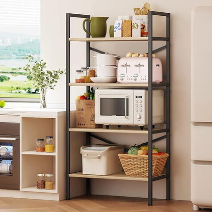 4 Tier Book shelf 23.6" W, Small Bookcase with Open Shelves, BookShelf with Storage, Standing Book Shelves Organizers and Storage for Living Room, Kitchen, Home, Office (Light Coffee)