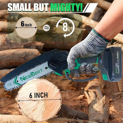 Mini Chainsaw 6-inch, Mini Chainsaw Cordless Tool Set, Battery Power Chain saw with 2 Batteries Handheld Electric Chain Saw for Tree Trimming, Wood Cutting, Gifts for Men Women