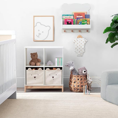Delta Children babyGap Tate 4-in-1 Convertible Crib + Brannan Bear Bookcase with Bins + Brannan Bear Wall Shelf with 4 Hooks, Bianca White/Natural (Bundle)