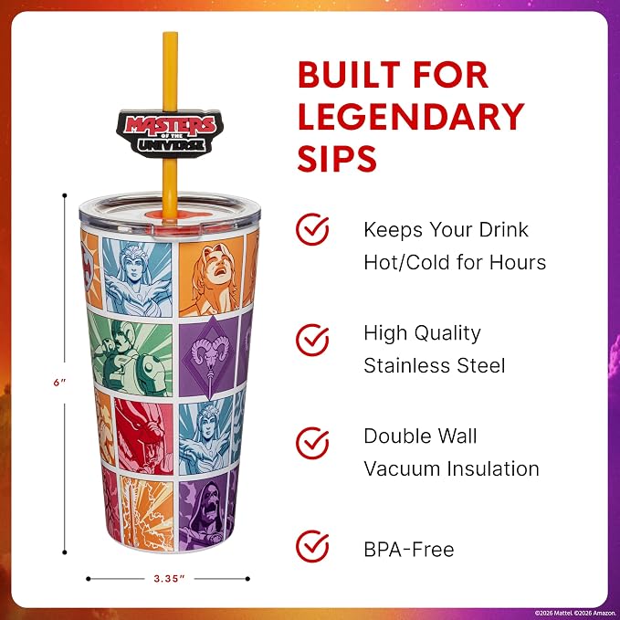 Dragon Glassware x Masters of the Universe (MOTU) Blind Box Tumbler, 16 oz | Vacuum Insulated Stainless Steel Tumbler with Straw & Lid; With Straw Topper; Official Masters of the Universe 2026 Movie Cup
