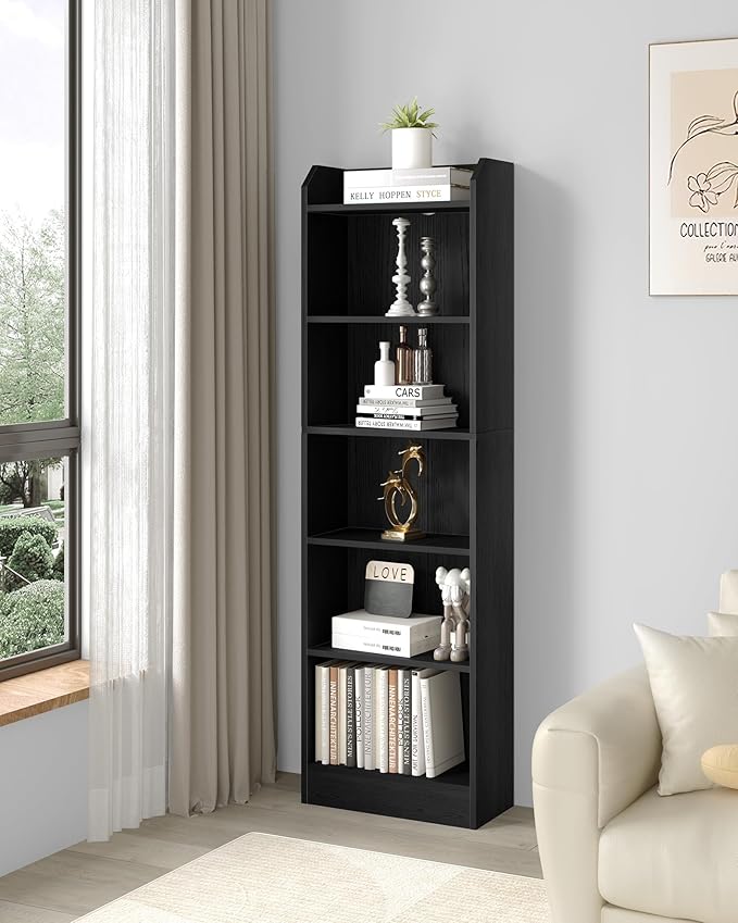 6-Tier Bookshelf, 66.7 Inches Floor Standing Bookcase, Display Storage Shelf, Corner Shelf, Home Decor Furniture for Home Office, Living Room, Bedroom, Black 02904XBC